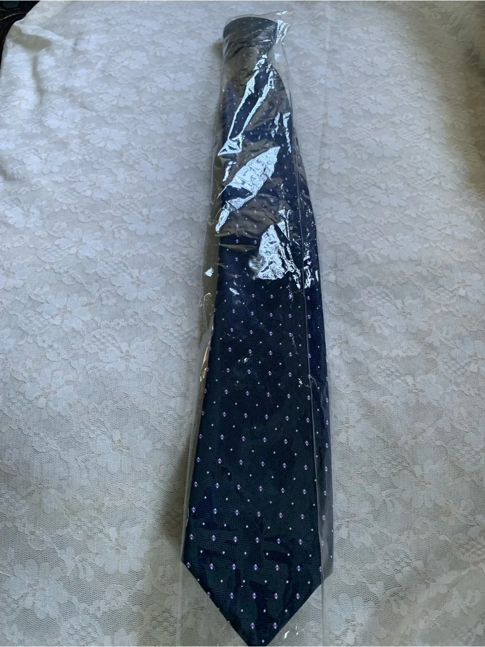 Men's Navy Blue Silk Tie with Subtle Dot Pattern Navy Blue Geometric Zipper Tie